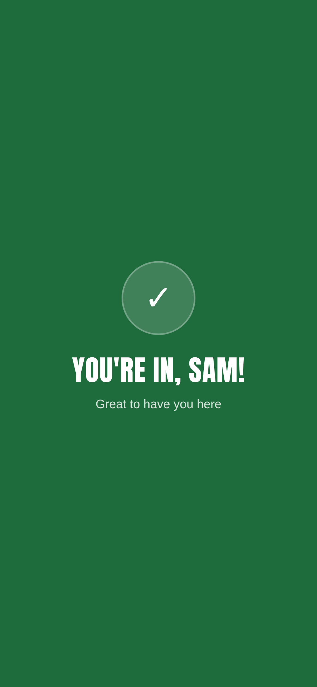 RollCall fullscreen you're in confirmation after a member checks in, with a three week streak